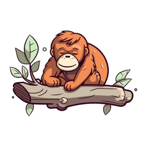 Vector illustration of a cute cartoon orangutan sitting on a log