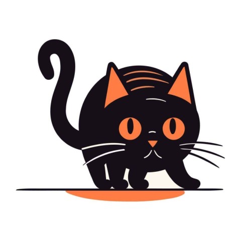 Cute black cat with orange eyes. Vector illustration isolated on