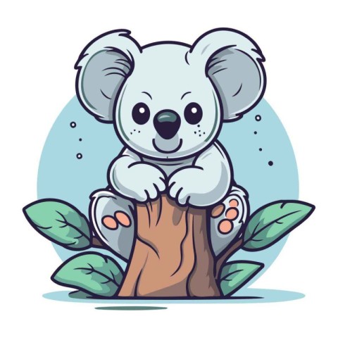 Cute cartoon koala sitting on a tree. Vector illustration.