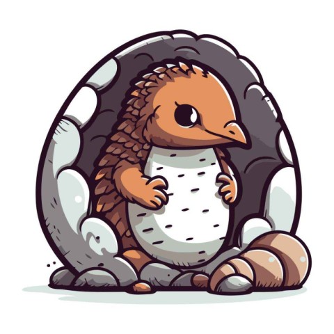 Cute cartoon hedgehog in a shell. Vector clip art.