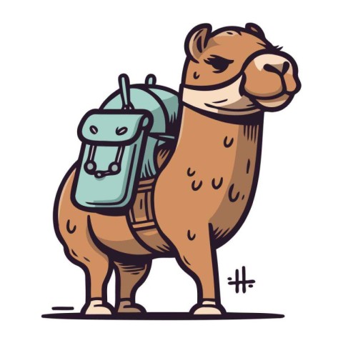 Camel with backpack. Vector illustration of a camel with a backp