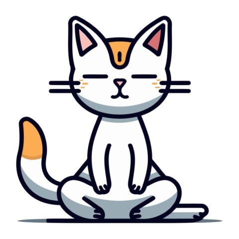 Cute cartoon cat sitting in lotus position. vector illustration.