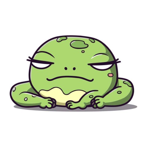 Tired green frog character cartoon vector illustration. Tired fr