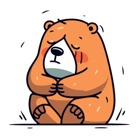 Cute cartoon bear sitting and crying. Vector illustration on whi