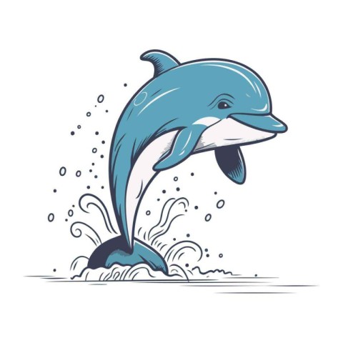 Dolphin jumping out of the water. Hand drawn vector illustration