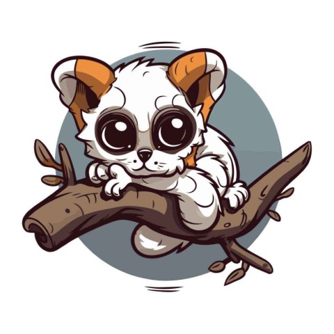 Cute cartoon panda with big eyes sitting on a tree branch