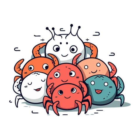 Cute crab cartoon collection. Vector illustration of funny crab