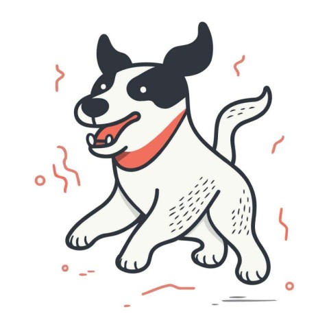 Cute cartoon dog with bone. Vector illustration in line style.