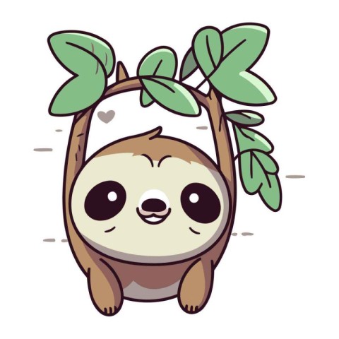 Cute cartoon sloth sitting on a tree. Vector illustration.