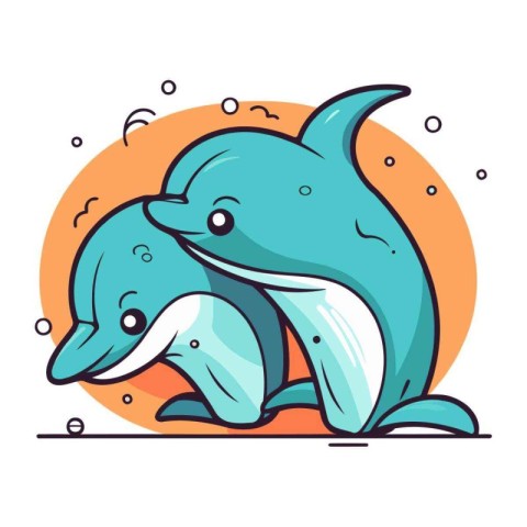 Cute cartoon dolphin. Vector illustration isolated on a white ba