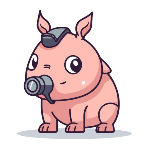 Cute pig with binoculars. Vector illustration in cartoon style.