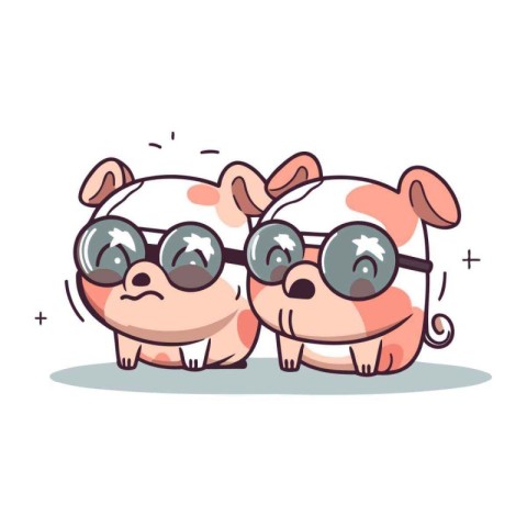 Funny piggy in glasses. Vector illustration in cartoon style.