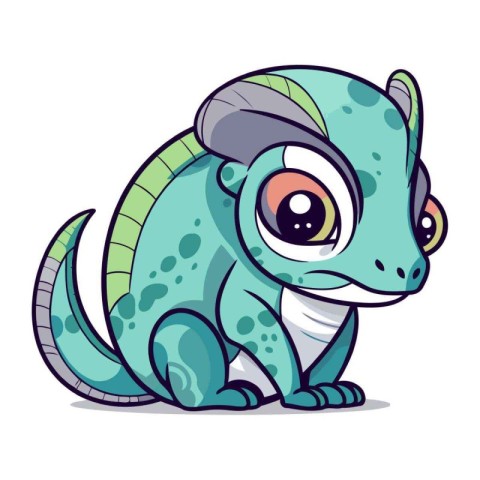 Cute cartoon chameleon. Vector illustration isolated on white ba