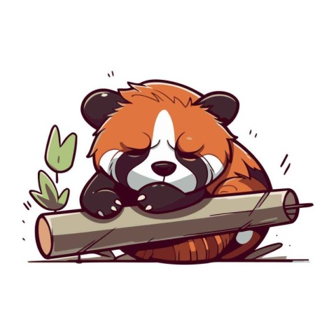 Illustration of a red panda sleeping on a log. Vector illustrati