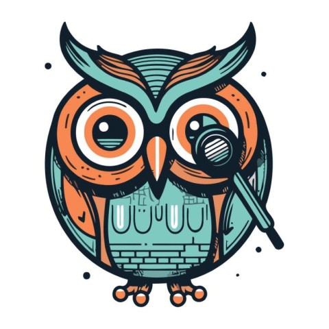 Owl with a magnifying glass. Vector illustration in cartoon styl