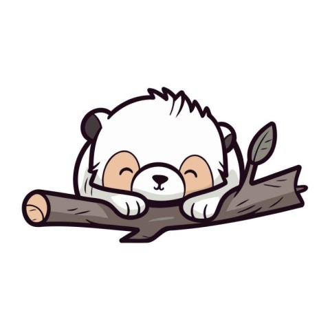 Cute panda sleeping on a tree branch. Vector illustration.