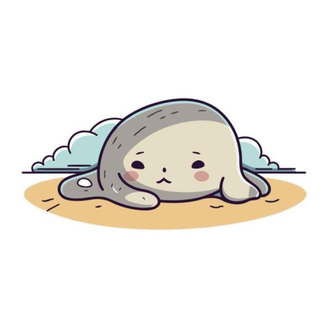 Cute seal sleeping on the sand. Vector illustration in cartoon s