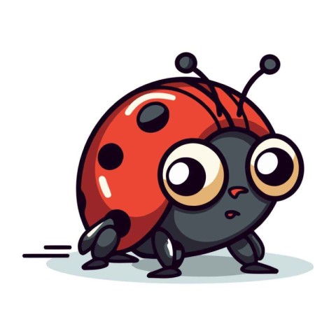 Cute cartoon ladybug on white background. Vector illustration fo