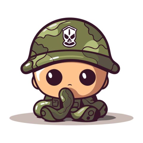 Cute cartoon soldier. Vector illustration isolated on a white ba