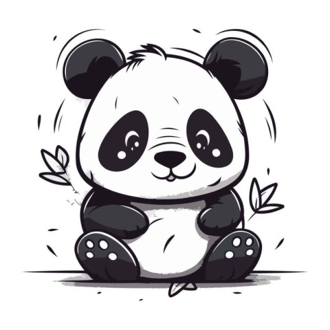 Cute cartoon panda sitting on white background. Vector illustrat