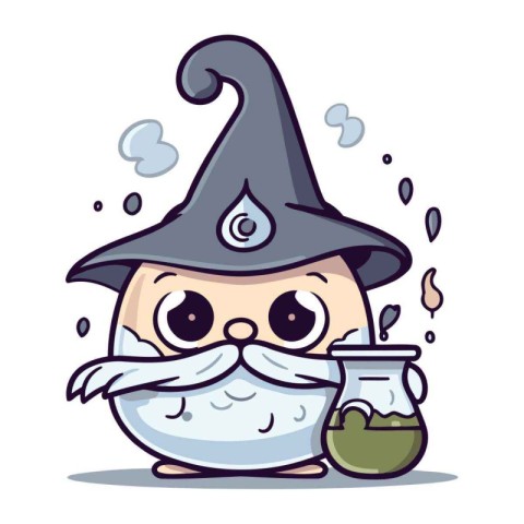 Witch with pot of potion. Cute cartoon vector illustration.