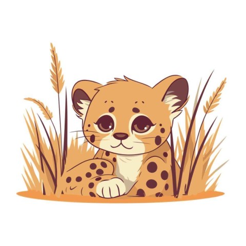 Cute cartoon cheetah sitting in the grass vector illustration gr