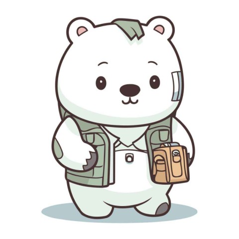 Polar bear with backpack cartoon character vector illustration.