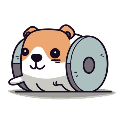 Cute hamster with a big dumbbell. Vector illustration.