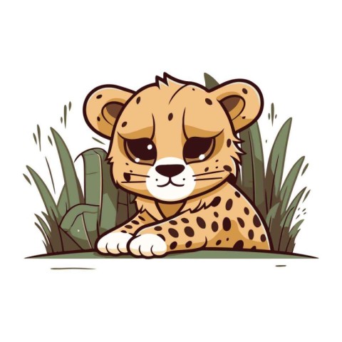 Cheetah in the jungle. Cute cartoon vector illustration.