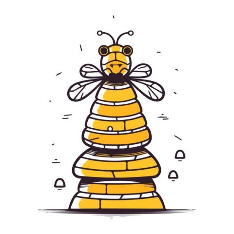 Cartoon vector illustration of a bee on a stack of stones.