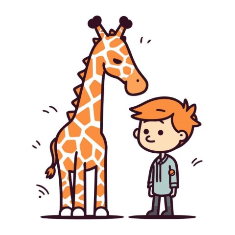 Cute little boy and giraffe. Vector illustration. eps10