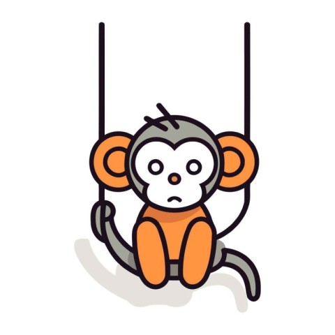 Cute monkey on a swing. Vector illustration in flat style.