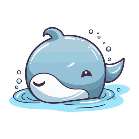 Cute cartoon whale swimming in the water. Vector illustration on