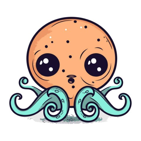 Cute kawaii octopus with tentacles. Vector illustration.