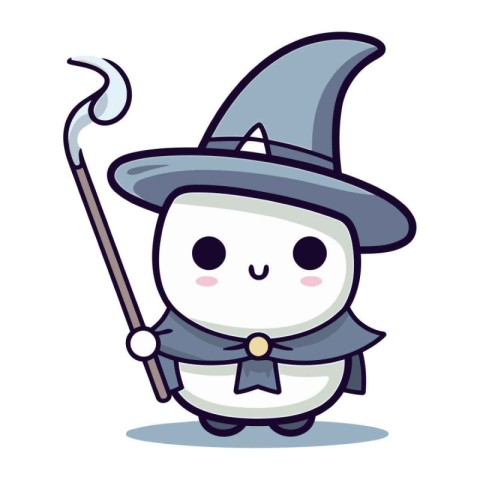 Halloween ghost character with hat and broom. Halloween costume.