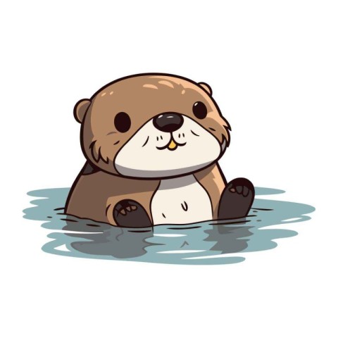 Cute beaver in the water. Vector illustration on white backgroun