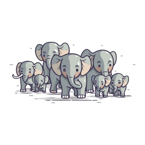 Group of elephants with their children. Vector illustration in c