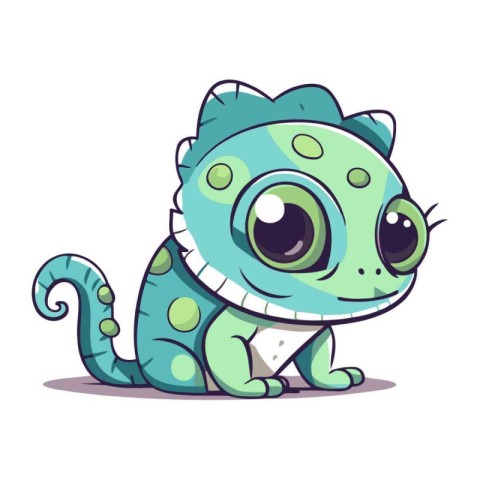 Cute cartoon chameleon isolated on white background. Vector illu