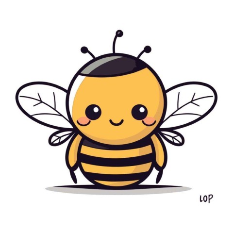 Cute cartoon bee. Vector illustration. Isolated on white backgro