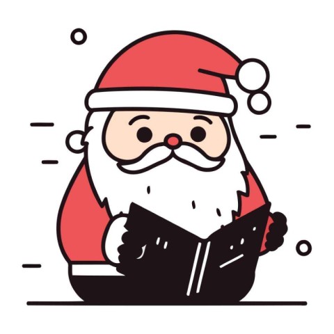 Santa Claus reading a book. Vector illustration in line art styl