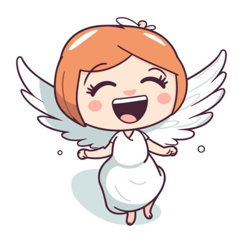 Cute little angel with wings. Vector illustration isolated on wh