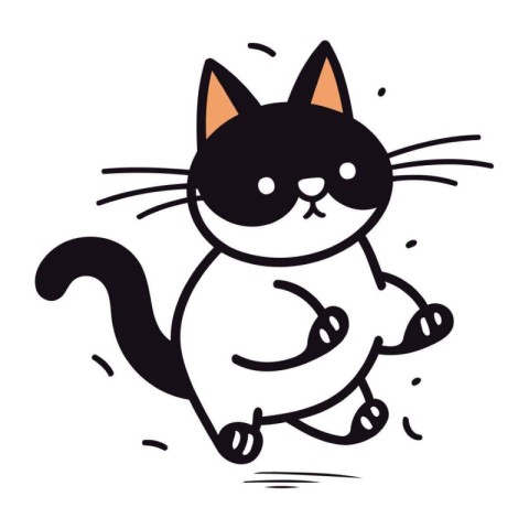 Vector illustration of a cute black cat running. Isolated on a w