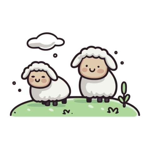 Sheep in the field. Cute cartoon animal vector illustration.