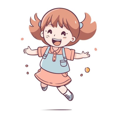 Cute little girl running and jumping in the air. Vector illustra