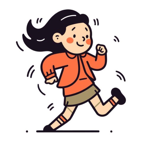 Cute little girl running. Vector illustration in flat cartoon st