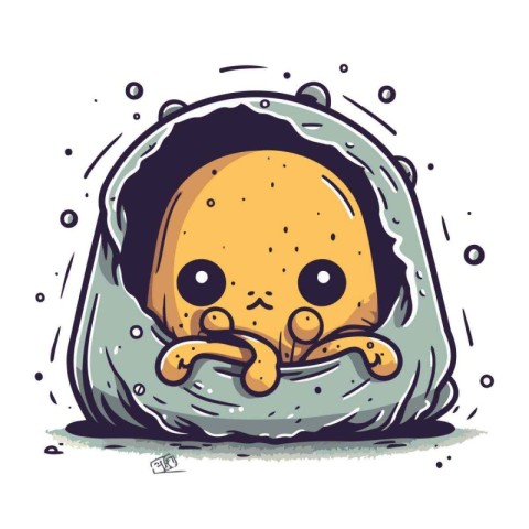 Illustration of a cute alien in a cave. Vector illustration.