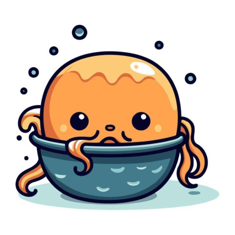 Cute cartoon orange jellyfish in a bowl. Vector illustration.