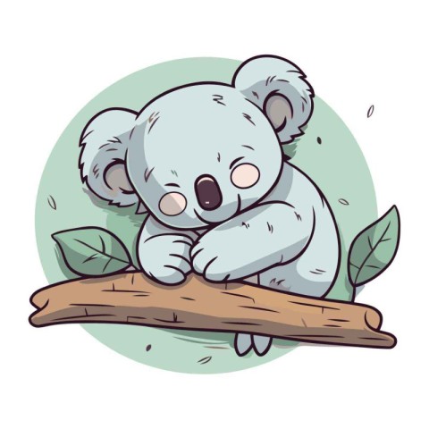 Cute cartoon koala sitting on a branch. Vector illustration.