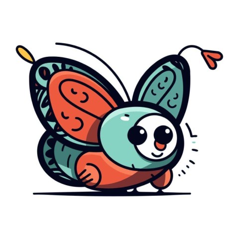 Butterfly. Cute cartoon character. Hand drawn vector illustratio