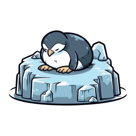 Penguin sitting on an ice floe. Vector illustration.